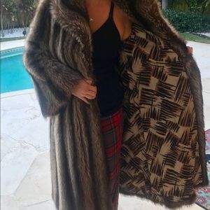 Genuine Raccoon Fur Coat Long Silver Tip